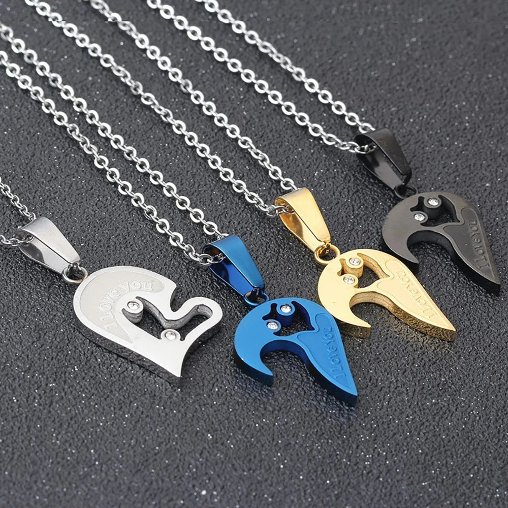 Couple necklace set with interlocking hearts detail