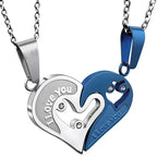 Puzzle heart couple necklace set with two interlocking pendants
