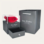 Heart-shaped red zircon necklace elegantly displayed in luxury rose jewelry box.