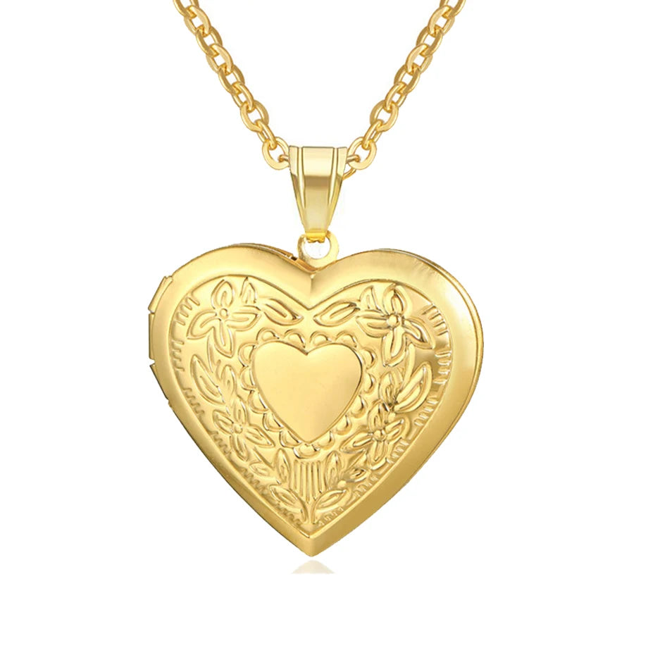 Close‑up of heart locket detail and chain