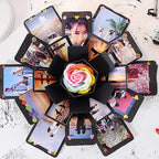 Close‑up of DIY explosion box photo album inside details