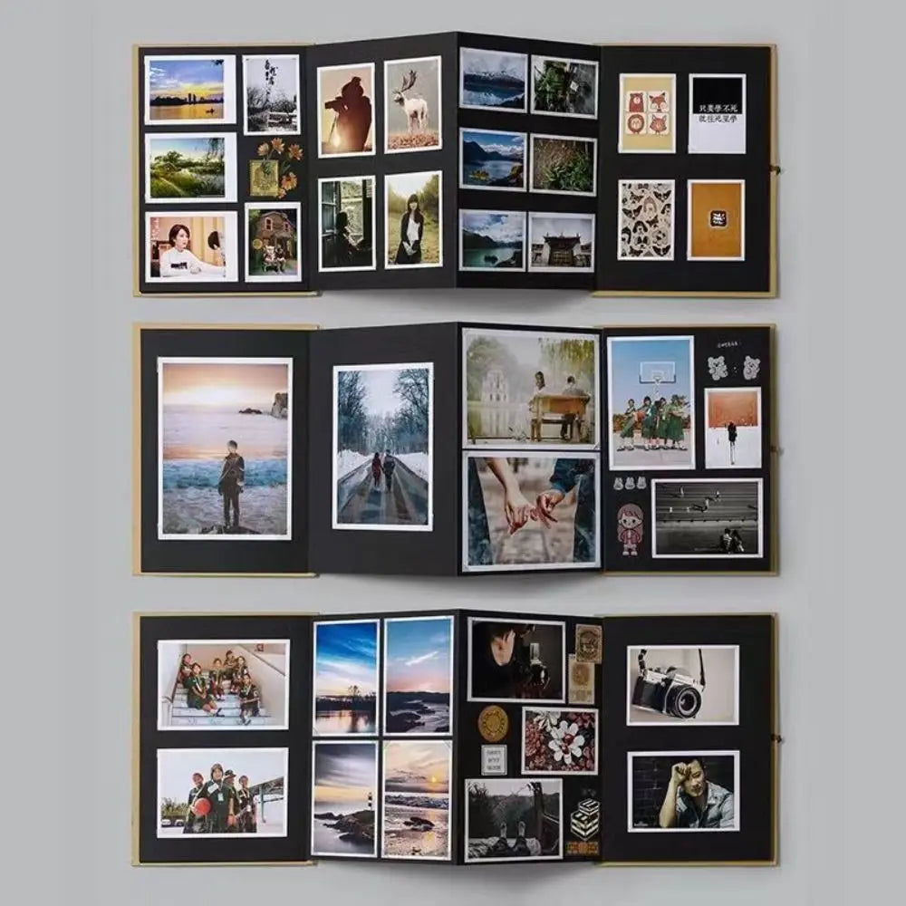 Compact accordion photo album closed, showcasing a sturdy kraft paper cover on white background.