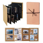 DIY accordion photo album fully opened showing multiple kraft paper pages ready for photos and decorations.