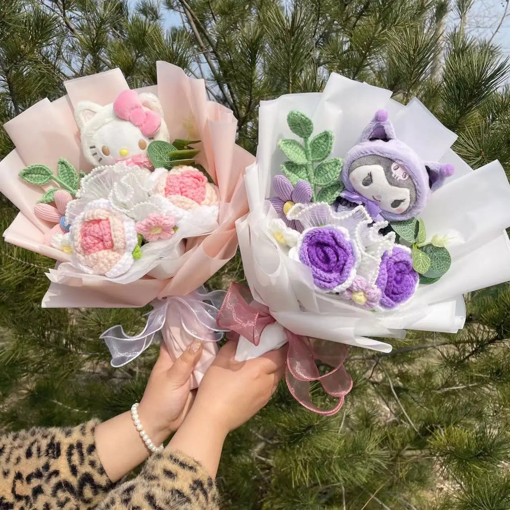 Plush bouquet of flowers with Hello Kitty toy