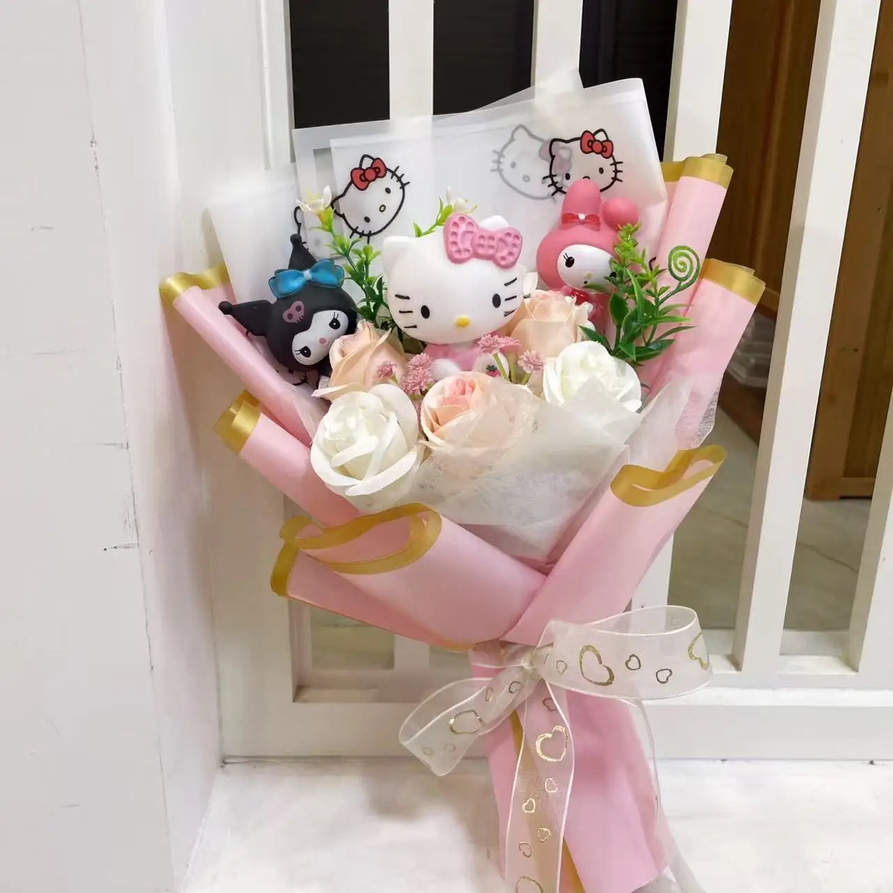 Hello Kitty bouquet doll with decorative ribbon