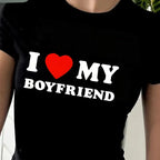“I Love My Boyfriend” crop top front print on white background