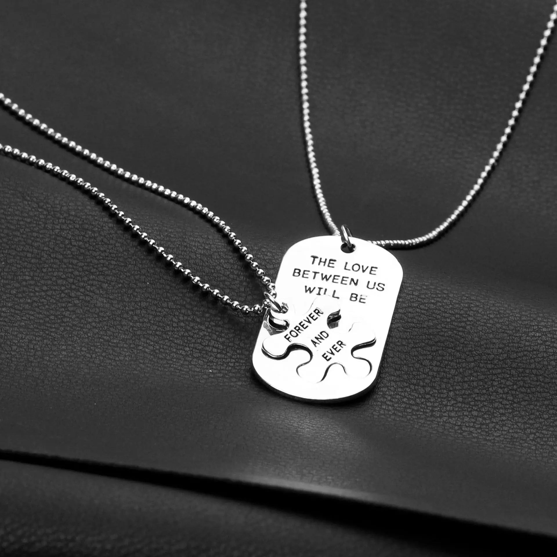 Matching puzzle Valentine necklace set with two heart pendants