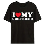I Love My Girlfriend” t‑shirt front print on white background
