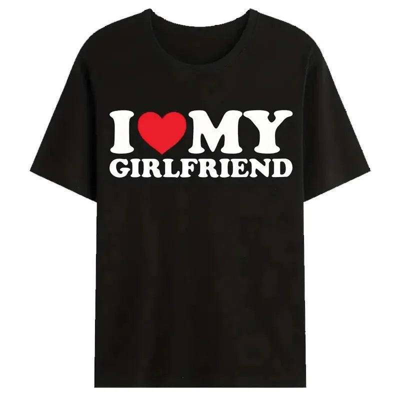 I Love My Girlfriend” t‑shirt front print on white background