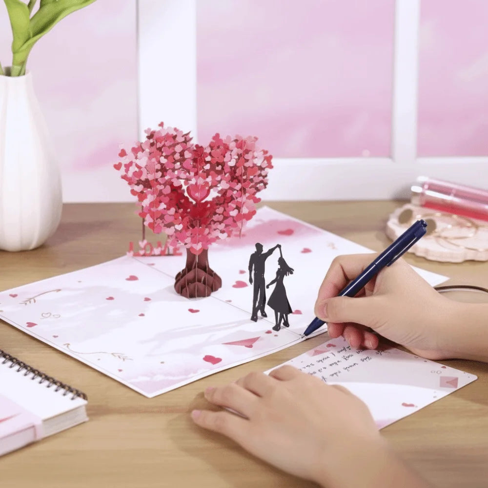3D heart shaped pop‑up Valentine greeting card open view