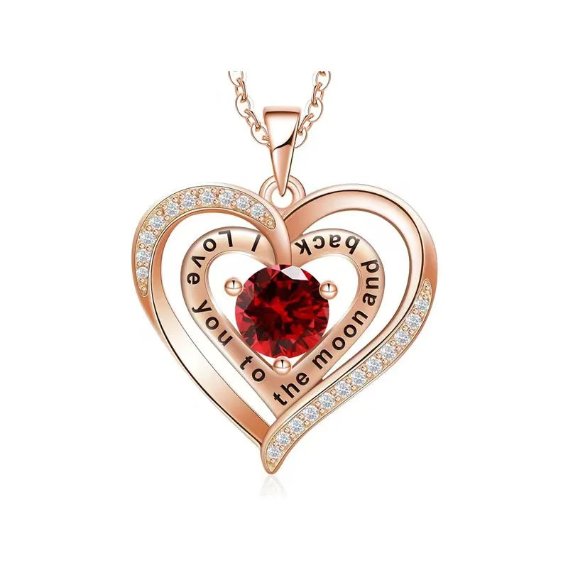 Lifestyle shot of red zircon necklace gift set – romantic anniversary or engagement present.