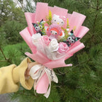 Cute plush flowers close-up with Hello Kitty