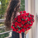 Rose blanket bouquet gift showing floral crochet details