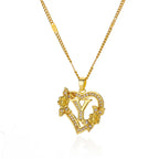 Side view of heart initial pendant and chain