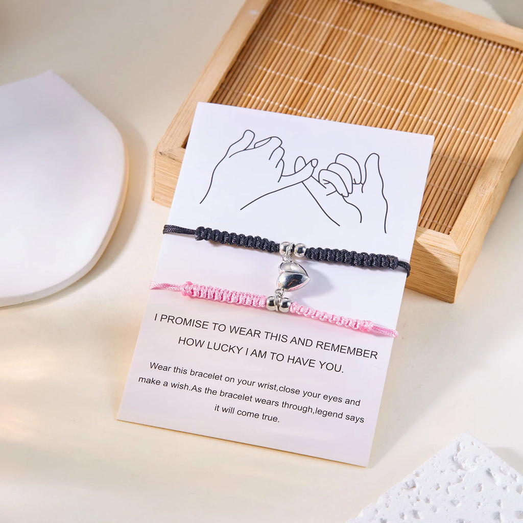 Adjustable couple bracelet cords with magnet piece