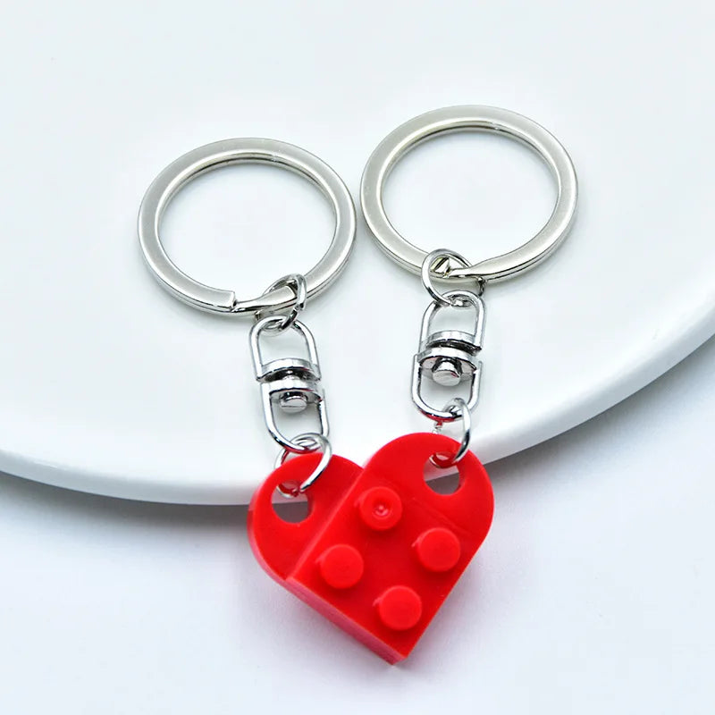 Matching heart keychains for couples set with two heart shapes