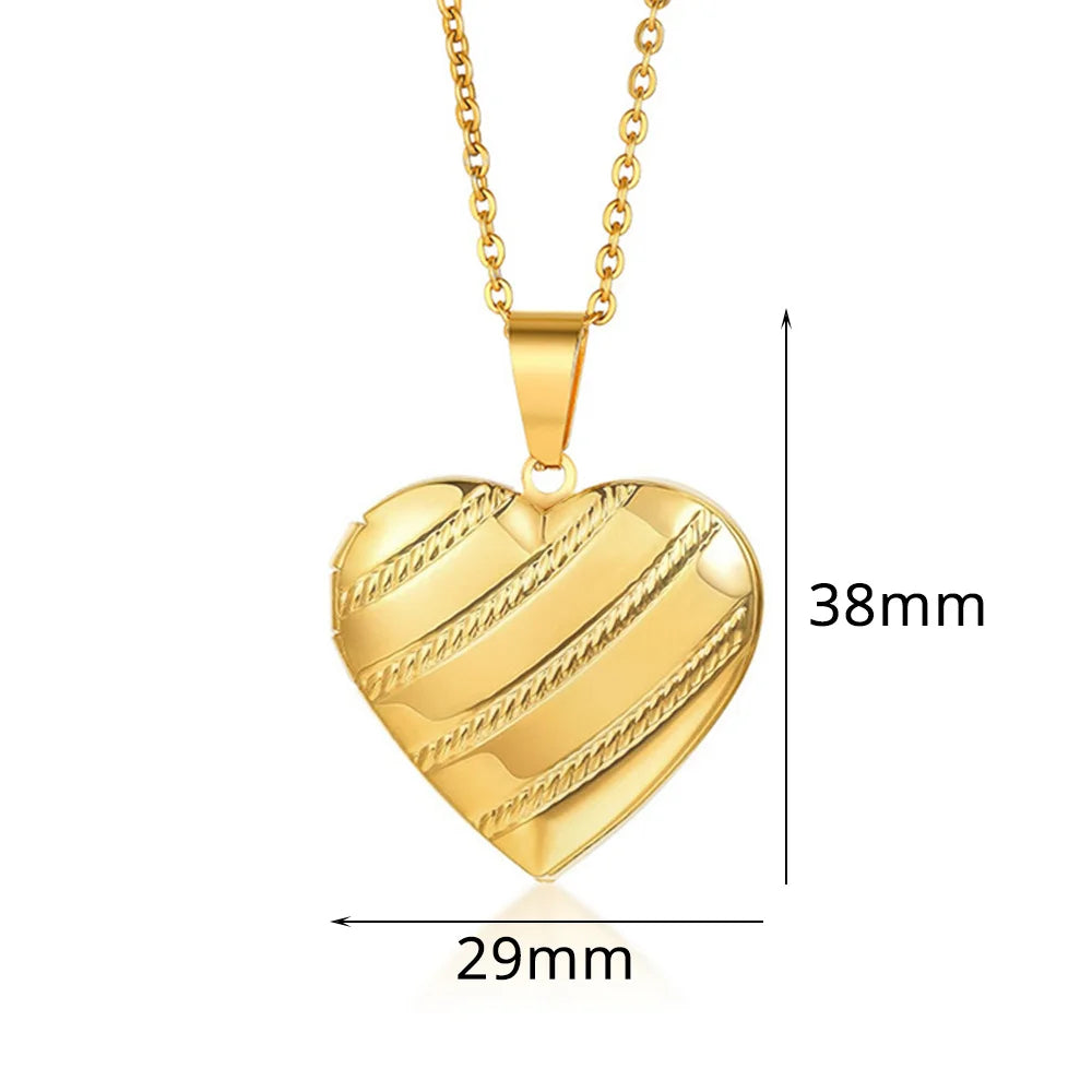 Elegant gold heart locket necklace front view